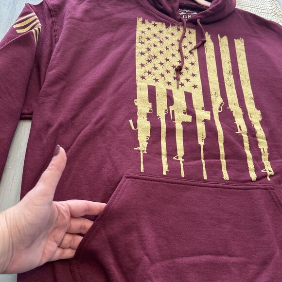 Grunt Style Maroon Tan American Flag Hoodie Sweatshirt Men’s XL - Picture 2 of 8